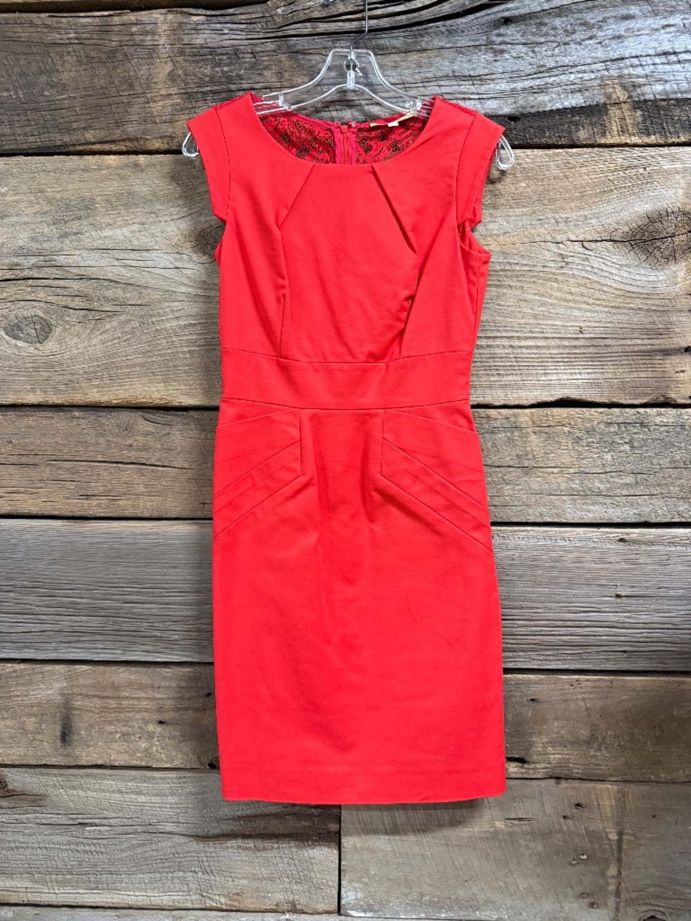 Gianni Bini Sheath Dress with Back Lace, Red, Size 2